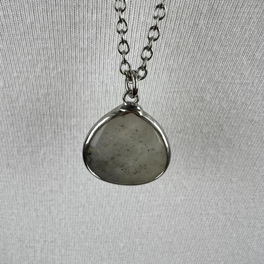 LOFT Silver Tone Necklace 3-Layer Gray Teardrop Pendant Adjustable Chain